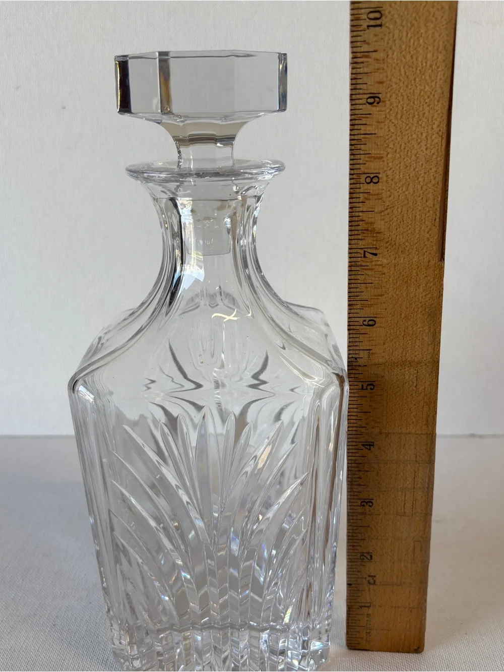 Decanter Crystal Clear Full Lead Square Whiskey/Scotch/Bourbon 10” Stopper VTG